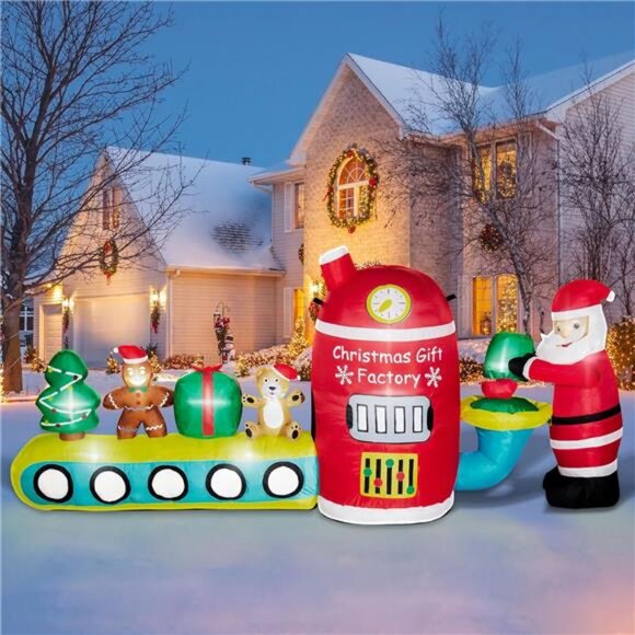 8FT Christmas Inflatables Outdoor Decor Santa Claus Gift Factory Blow Ups